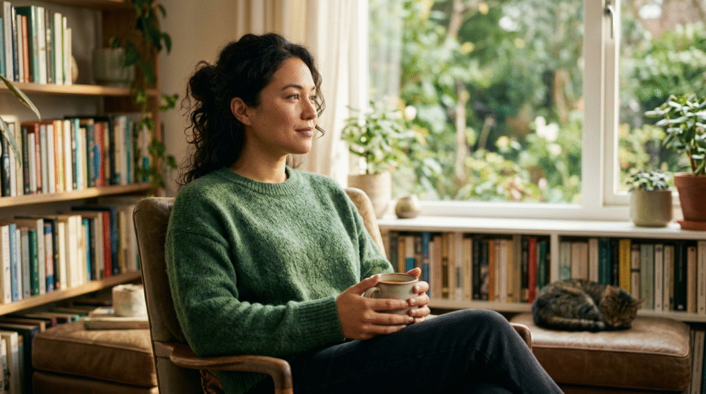 A person with a thoughtful expression, looking inward, representing the complex internal experience of being PDA autistic, encompassing anxiety, autonomy, and identity.