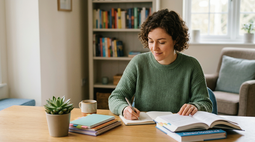 A person thoughtfully journaling, reflecting on their experiences to understand a potential autism PDA syndrome profile.
