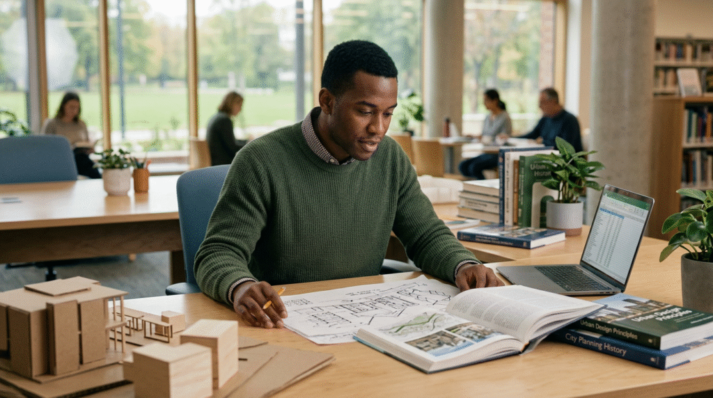 An autistic person intently drawing a highly detailed architectural sketch, showcasing exceptional artistic talent and focus.